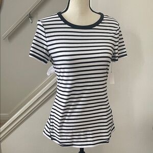 T by Talbots Black and White Striped Short Sleeve Crewneck Tee Size Small